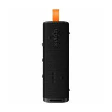 Black Xiaomi portable Bluetooth speaker with orange strap, compact wireless audio device for on-the-go use