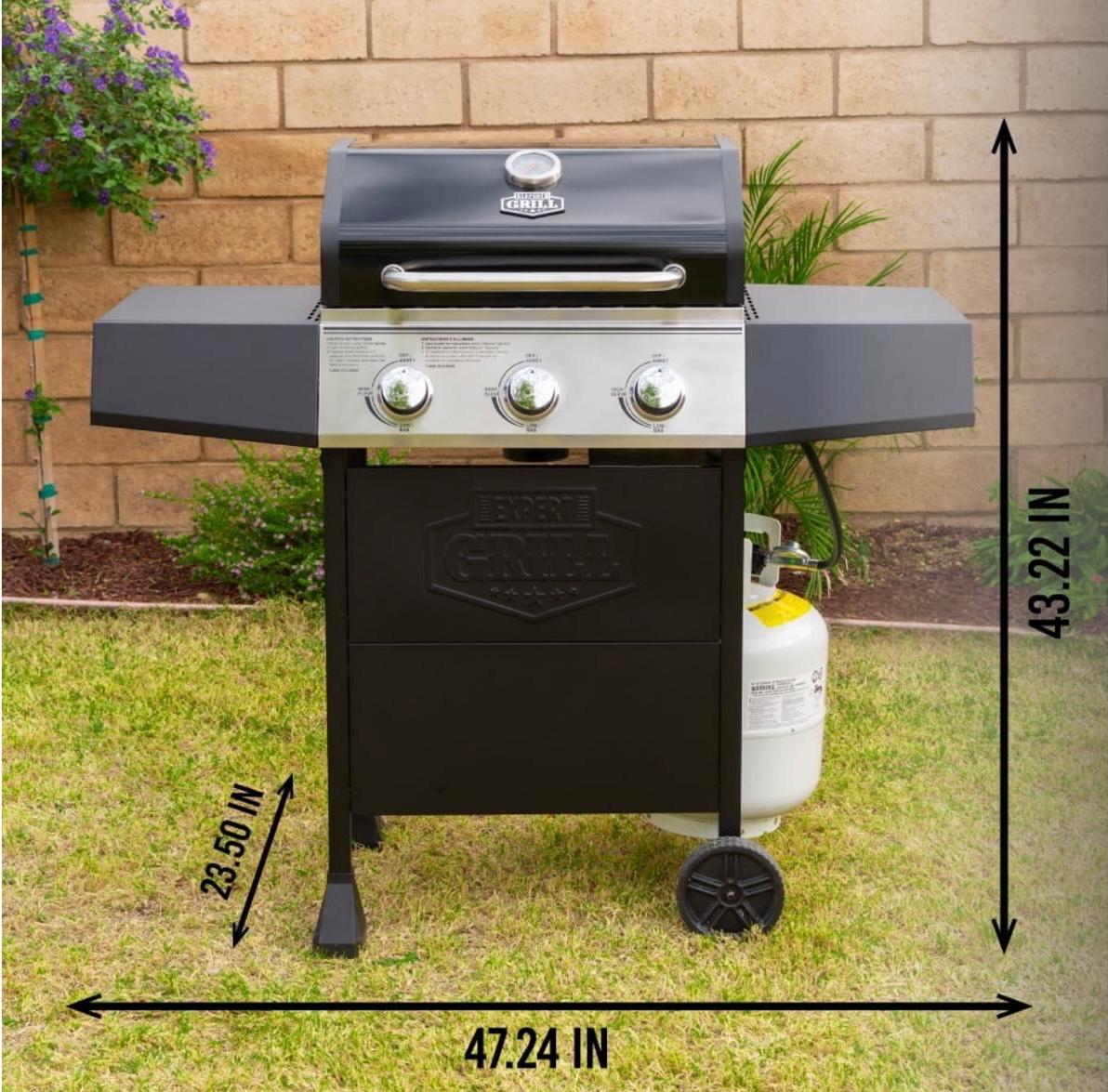 Expert Grill 3-Burner Propane Gas Grill with Side Table and Wheels