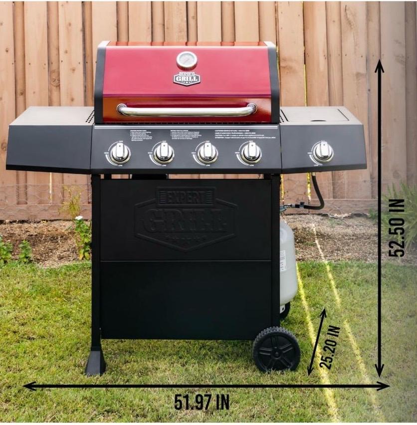 Expert Grill 4-Burner Propane Gas Grill with Side Burner and Side Table (Red)