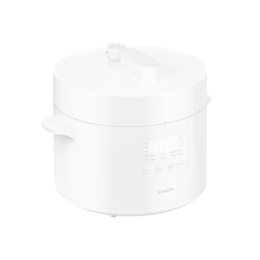 White Xiaomi electric pressure cooker with digital display and multiple cooking functions