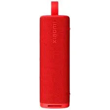 Red Xiaomi portable Bluetooth speaker with textured finish and carry strap