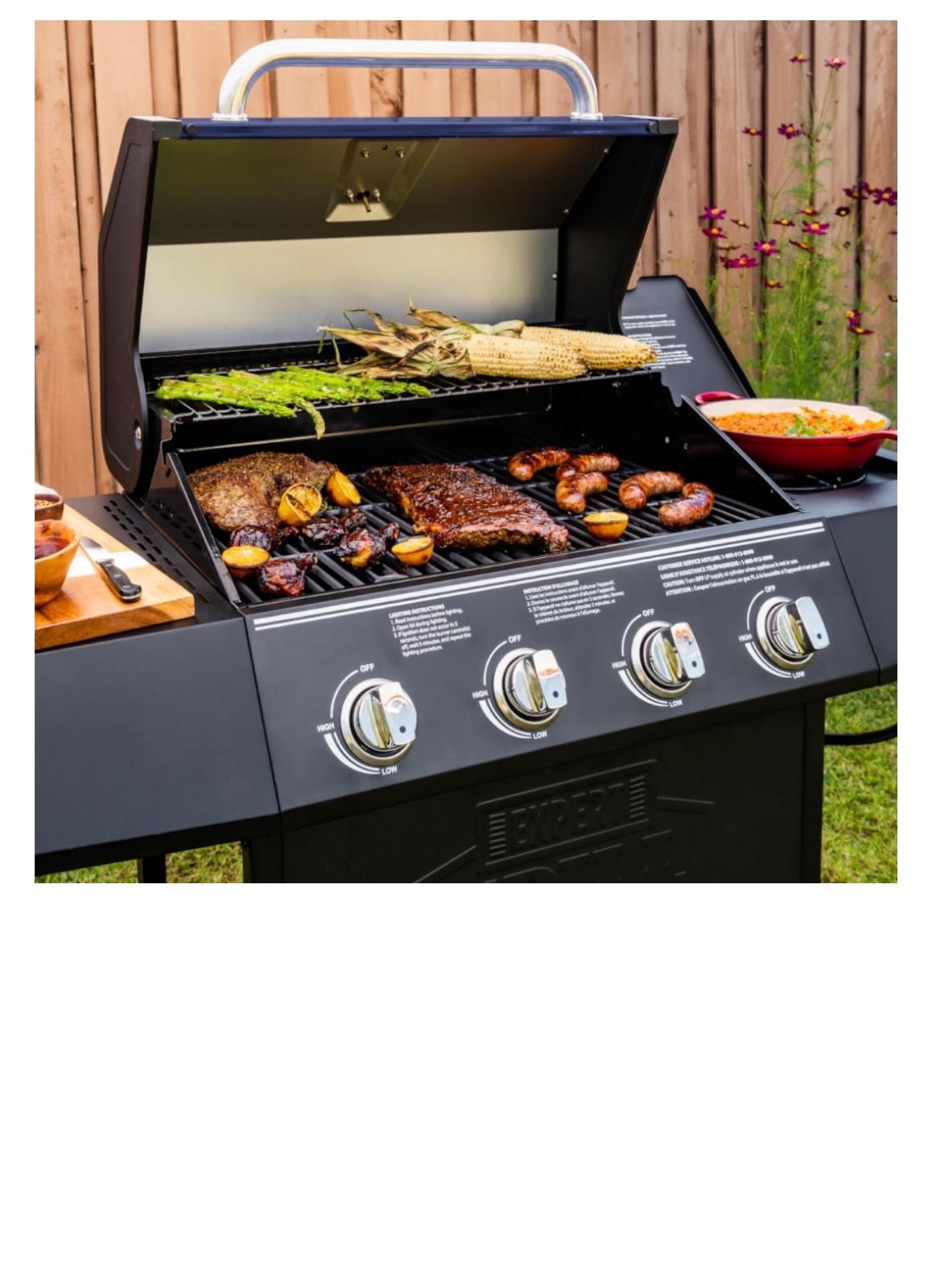 Expert Grill 4-Burner Propane Gas Grill with Side Burner and Side Table (Blue)