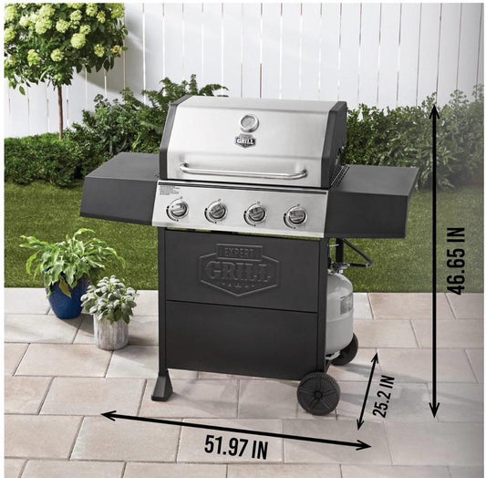 Expert Grill 4-Burner Propane Gas Grill with Side Table and Wheels