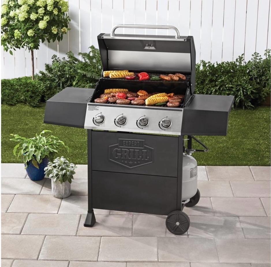 Expert Grill 4-Burner Propane Gas Grill with Side Table and Wheels