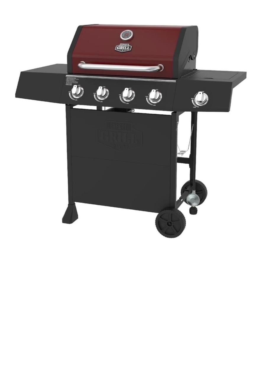 Expert Grill 4-Burner Propane Gas Grill with Side Burner and Side Table (Red)